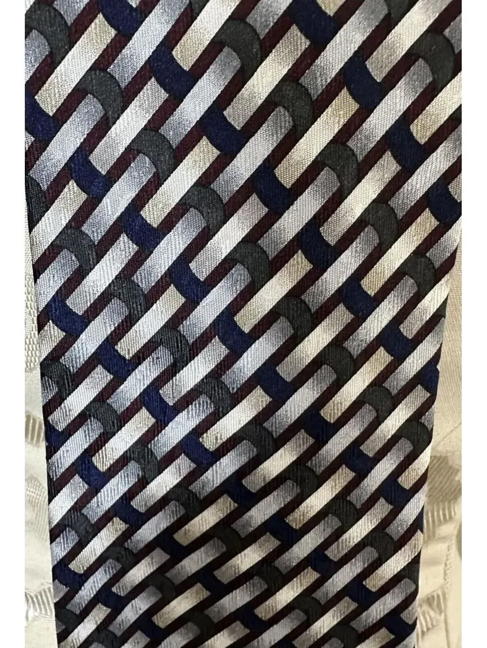 Nordstrom XMI 325 Series 100% Italian Silk Necktie Burgundy/Bl/Gr Handmade USA